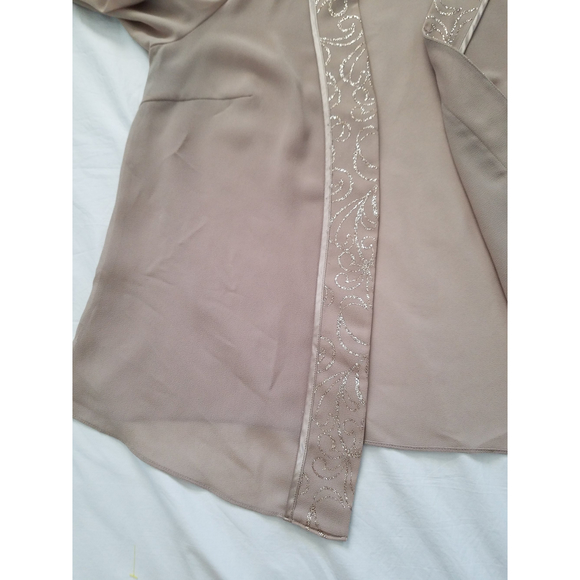 Vintage Brown Women Kimono Coat Blazer Shimmering Details Slit Bell Sleeves - Picture 8 of 10